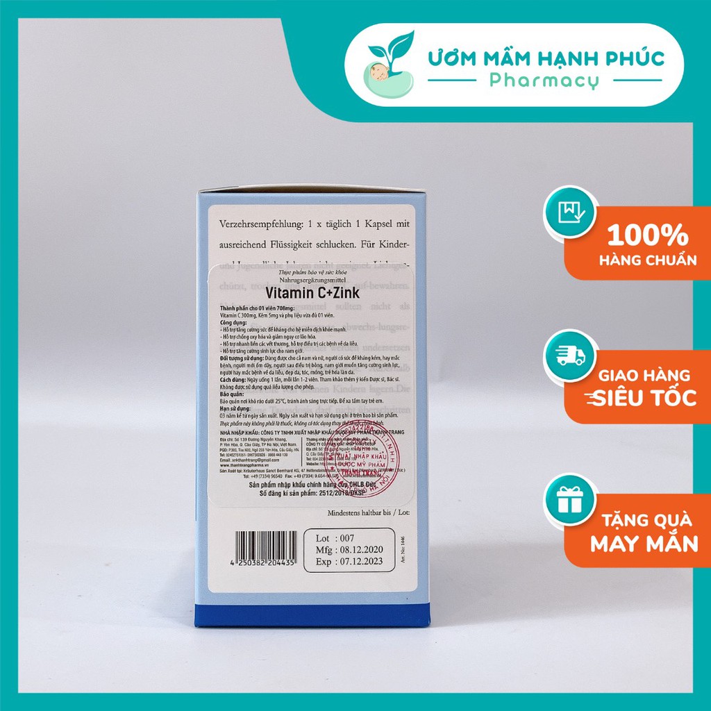 Viên uống Vitamin C và Kẽm - ZinkC   hỗ trợ vô sinh, hiếm muộn