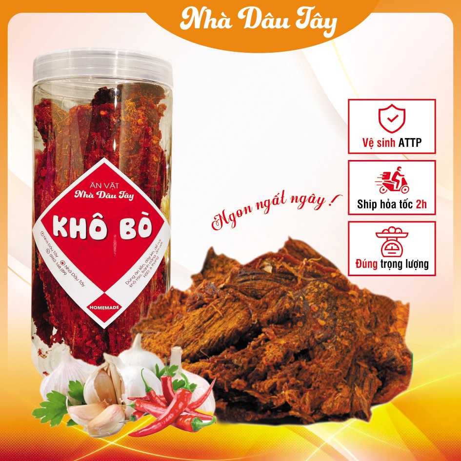 250Gr Khô Bò Miếng Nhà Dâu Tây đồ ăn vặt Hà Nội ngon bổ rẻ| Bò thật - ATVSTP