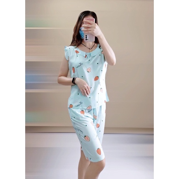 🌼Bộ lanh nữ quần lửng áo tay hến cổ sen vải VT