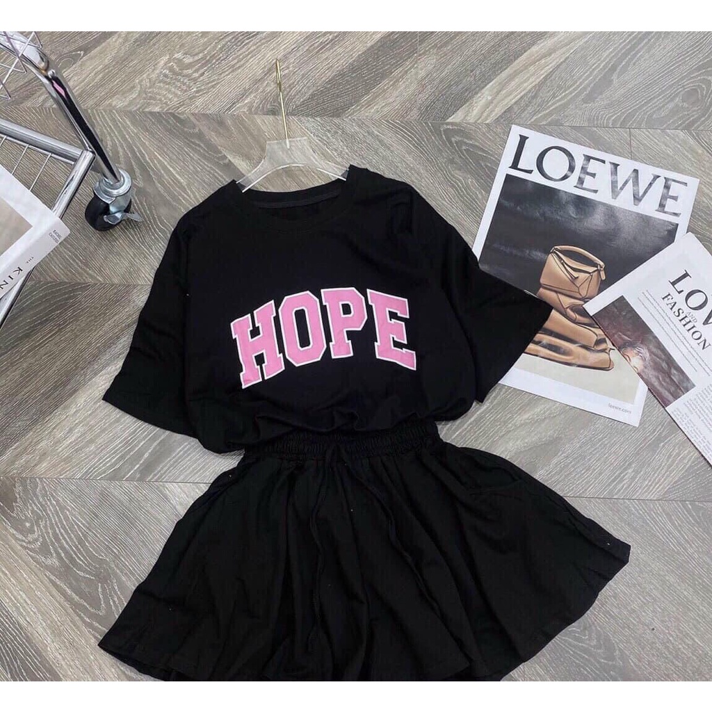 Set Thun Hope Cộc Tay Nữ  Bộ đồ short ống rộng kèm áo phông oversize đường phố hàn quốc KHÁNH NHƯ STORE