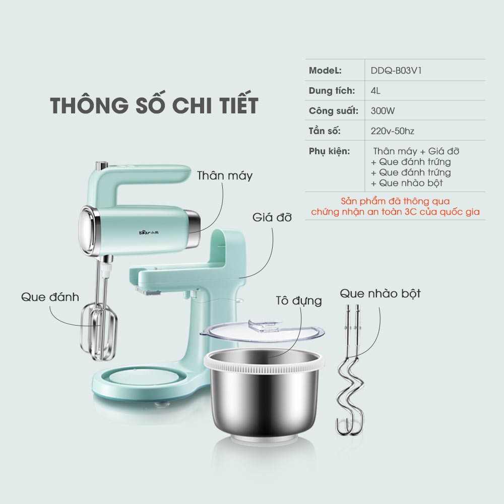 [Mã ELHA22 giảm 6% đơn 300K] (Mã CHUT002 giảm 8%) MÁY ĐÁNH TRỨNG TRỘN BỘT TỰ ĐỘNG BEAR DDQ - B03V1 - Hàng Chính Hãng