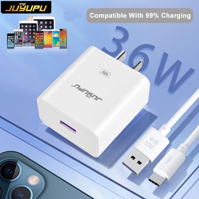 Cốc sạc nhanh 36W kèm cáp sạc nhanh 5A chuôi Micro hoặc Type C JUYUPU Q9 cao cấp chính hãng