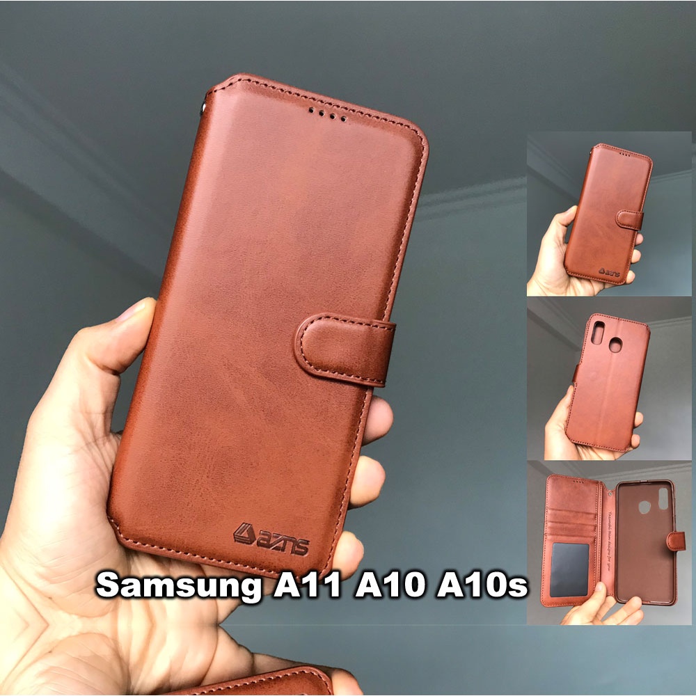 Bao da ốp lưng điện thoại Samsung A11 A10 A10s kèm ví gập nắp da thật mềm mịn - azns