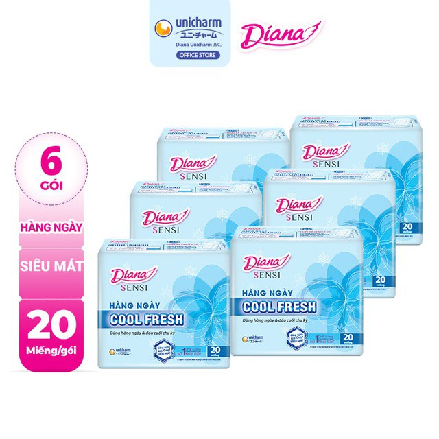 Bộ 6 gói Băng vệ sinh Diana HẰNG NGÀY Sensi Cool Fresh gói - 20 miếng