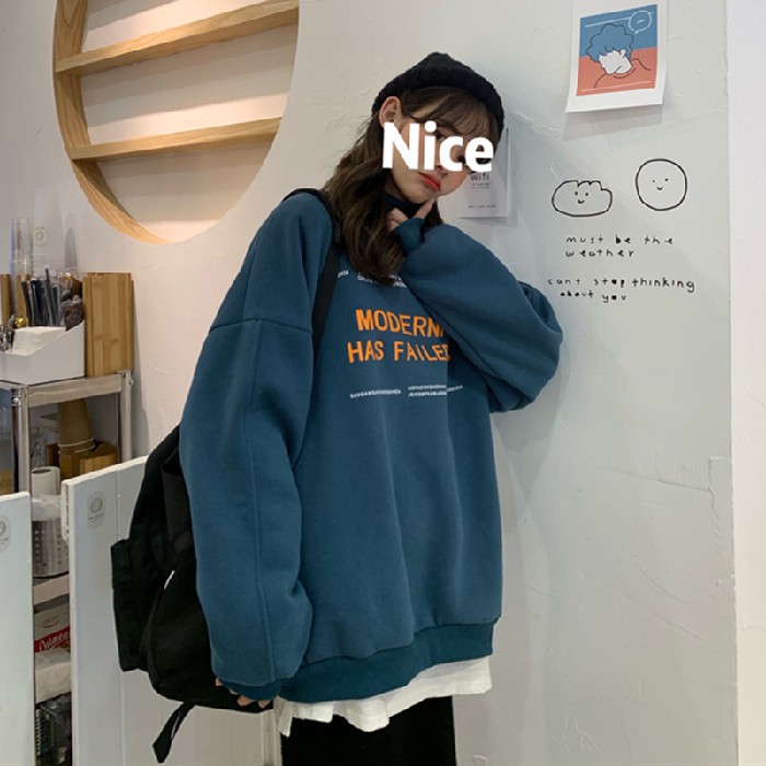 Áo hoodie size lớn in chữ tiếng Anh phong cách Hàn Quốc thời trang cho nữ -Hàng nhập khẩu