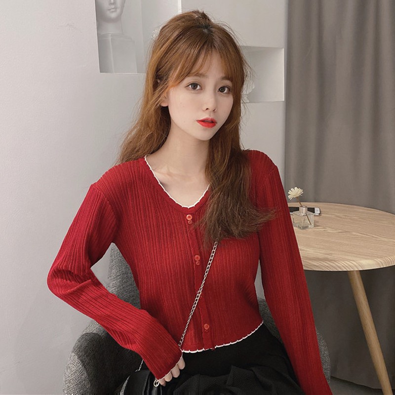 ÁO THUN TAY DÀI CỔ TIM FOM CROPTOP BODY KÈM NÚT (THUN COTTON TICI)
