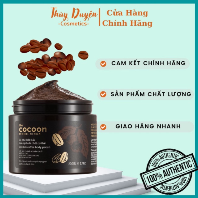 Tẩy Da Chết Cocoon Cà Phê Đắk Lắk Làm Sạch Da 200ml