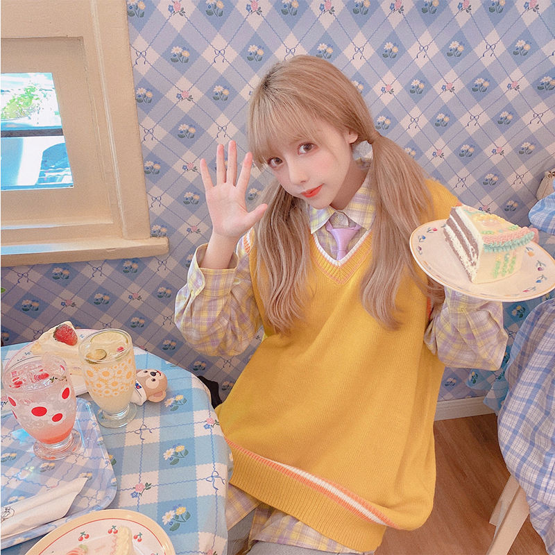 Set Áo Sơ Mi Dài Tay + Áo Khoác Len Không Tay Thời Trang Dành Cho Nữ