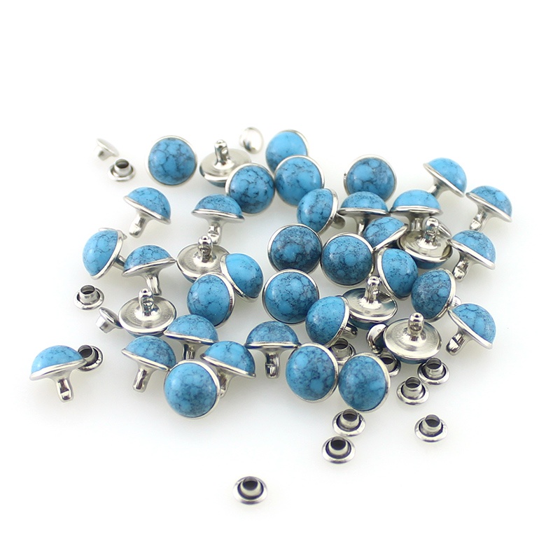 Bộ 100 Đinh Tán Bằng Acrylic Màu Ngọc Lam Và Đồng Thau Chuyên Dụng Cho Túi Xách/ Quần Áo Da DIY