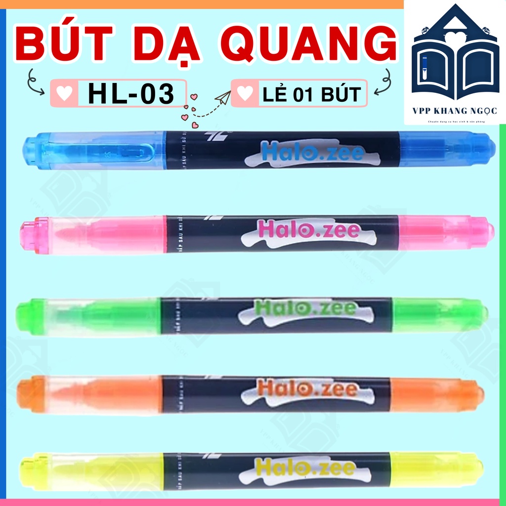 Bút Dạ Quang 2 Đầu Halo-zee HL03 Màu Vàng, Xanh Lá, Xanh Dương, Hồng, Cam