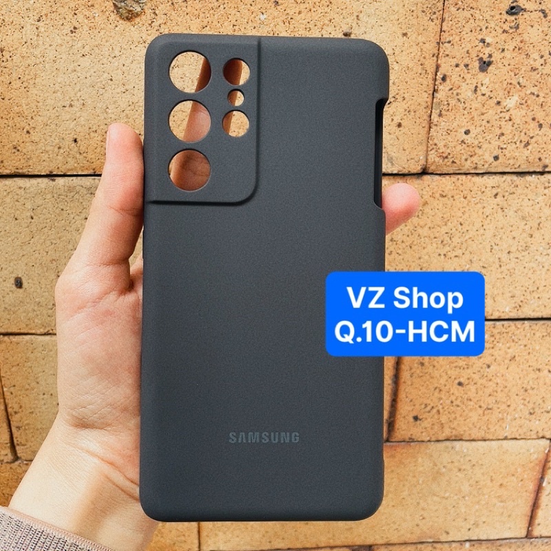 Chính hãng-KHÔNG hộp-KHÔNG bút-Ốp lưng silicone cho điện thoại S21 Ultra có ngăn đựng bút