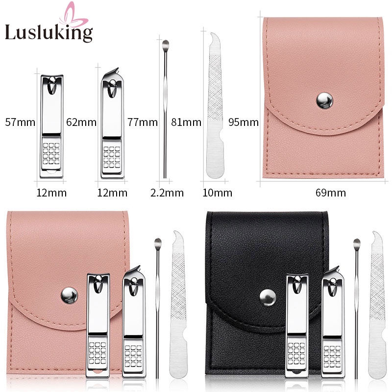 Bộ 4 / 7 dụng cụ làm móng LUSLUKING bằng thép không gỉ kèm túi da PU