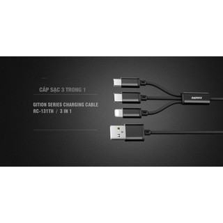Cáp sạc remax 3 đầu (iphone, micro, type-c) chính hãng