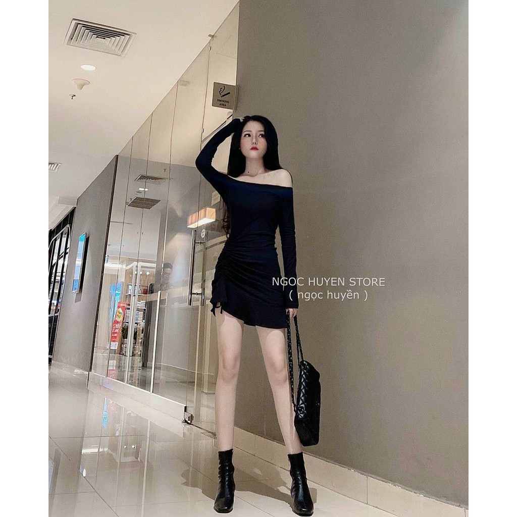 Đầm Body Trễ Vai Tay Dài Rút Eo Đuôi Cá Thun Gân Thích Hợp Mặc Đi Làm Đi Chơi Phù Hợp Với Mọi Phong Cách