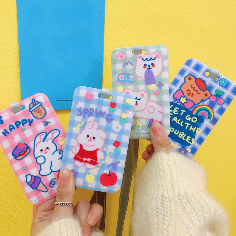 Ví Đựng Thẻ ID + Dây Đeo Họa Tiết Thỏ Hoạt Hình Lấp Lánh Dễ Thương Cho Học Sinh Ốp