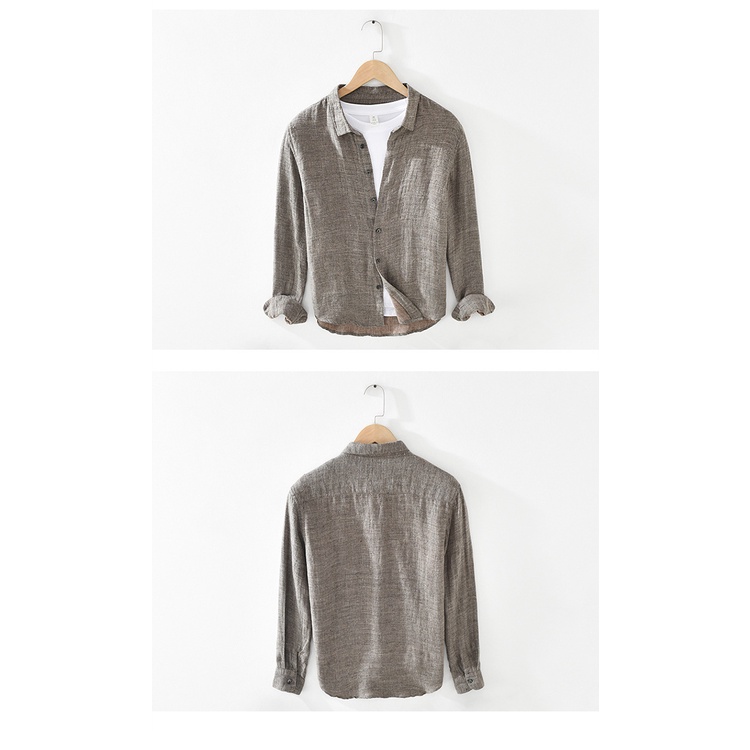 Áo Sơ Mi Vải Lanh Màu Trơn Tay Dài Thoáng Khí Thời Trang Hàn Quốc 2022 Cho Nam