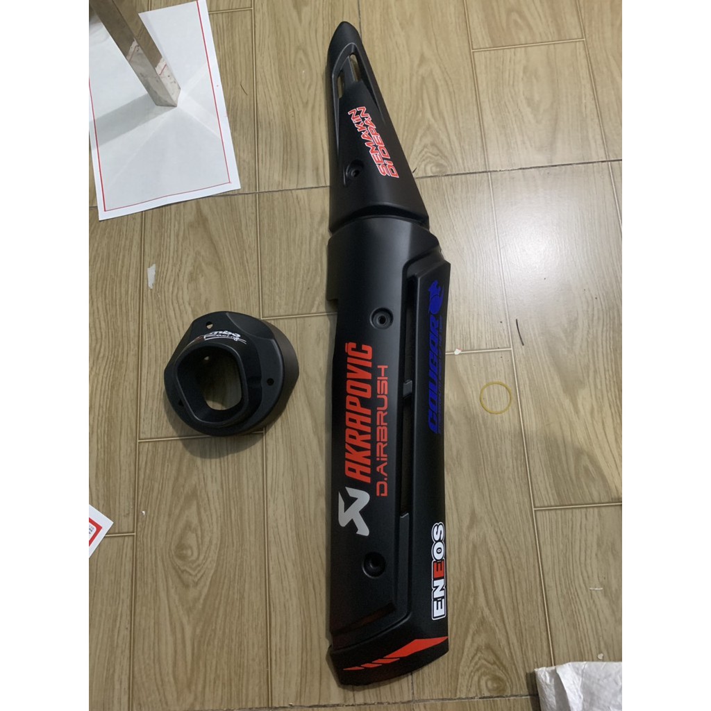Ốp pô và chụp đích pô xe exciter 150 mẫu TFX màu đen nhám chữ akaporic
