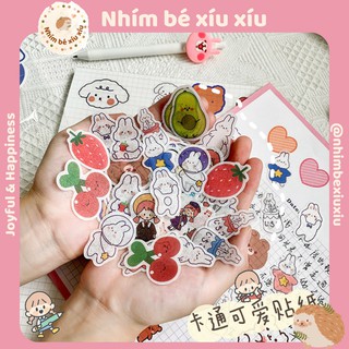 40 miếng sticker hình dán gấu thỏ, hoa quả, cô bé cậu bé Nhật Bổn