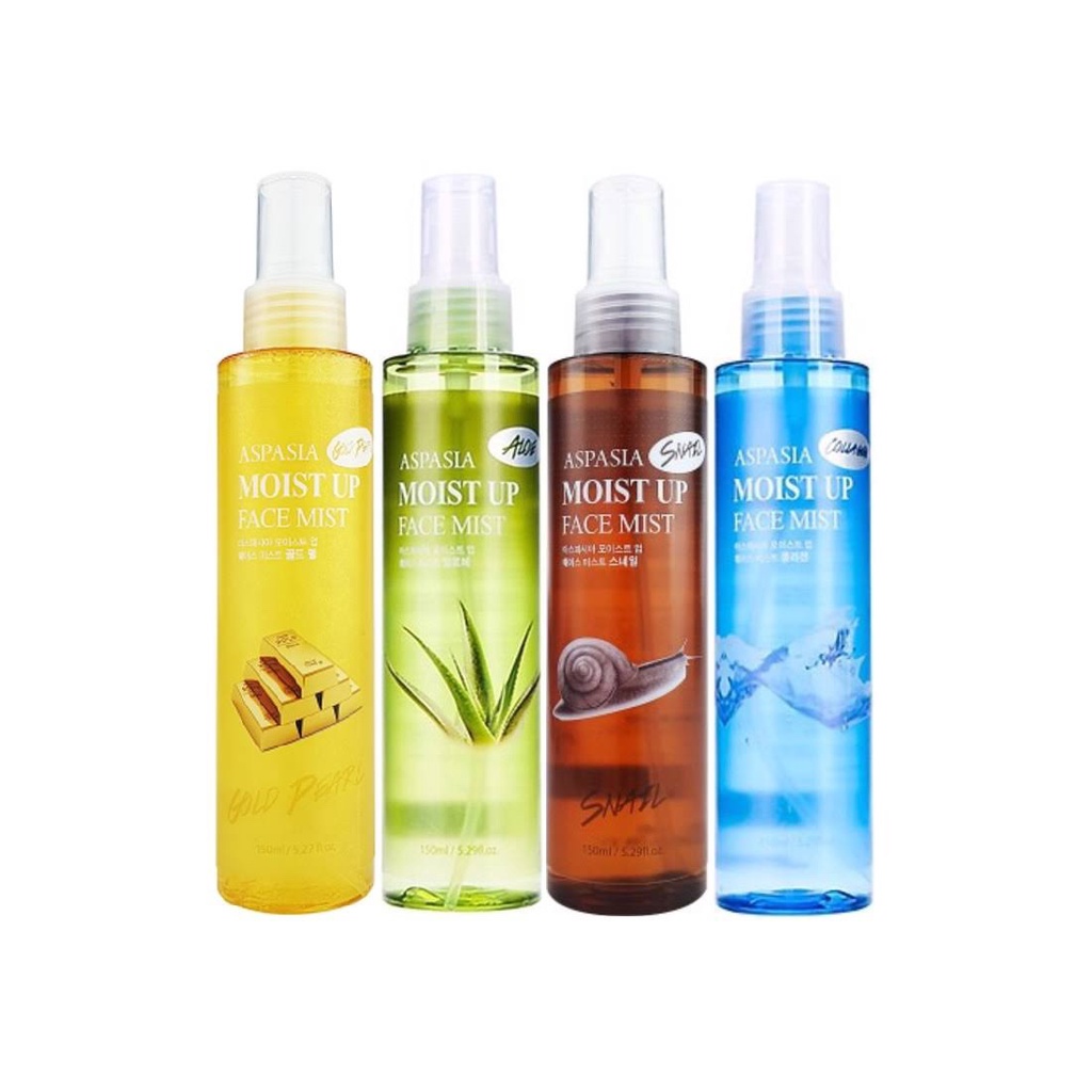 Xịt Khoáng Aspasia Moist Up Face Mist 150ml- Collagen- Gold Dearl- Nham Đam- Ốc Sên