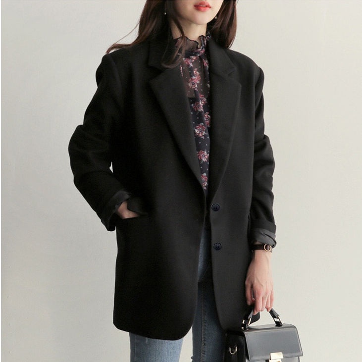 Áo Khoác blazer Màu Đen Dáng Rộng Phong Cách Hàn Quốc Thời Trang Xuân Thu Dành Cho Nữ