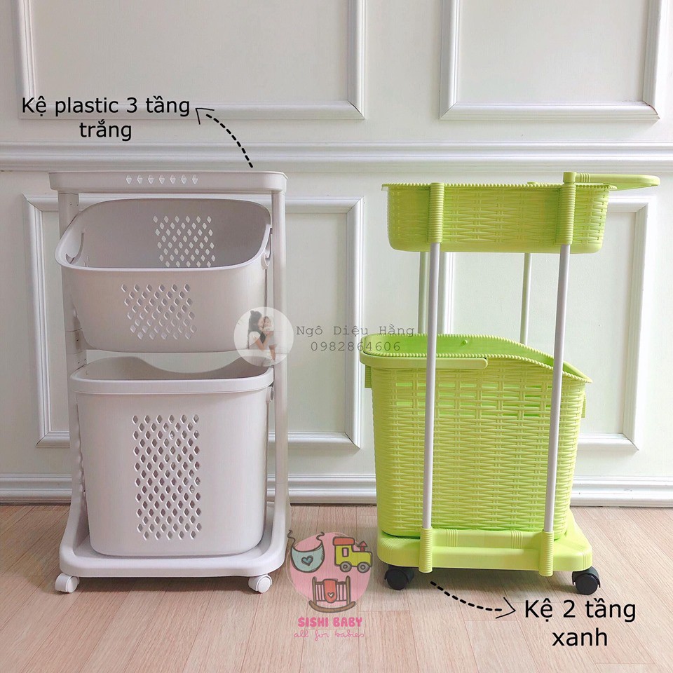 Kệ Plastic 3 tầng đựng đồ dùng có bánh xe- Trắng