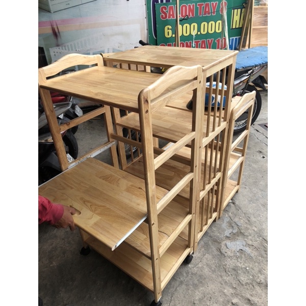 Kệ Lò Vi Sóng & Viba 3 Tầng và 4 Tầng Gỗ Cao Su Ghép