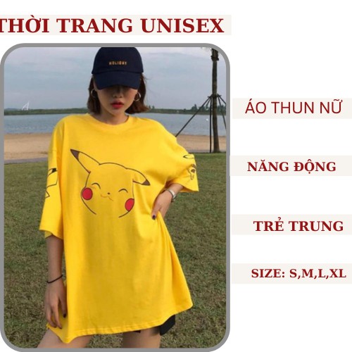 (ảnh thật) áo thun nữ🍓🍓 in hình pikachu, tay lỡ, form rộng, chất cottong mềm mát, stye ulzzang, giá rẻ.