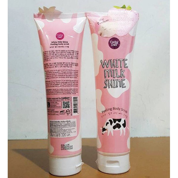 Tẩy tế báo da chết sữa bò Cathy Doll White Milk Shine Peeling Body Scrub 320ml cho da trắng, sạch mịn màng