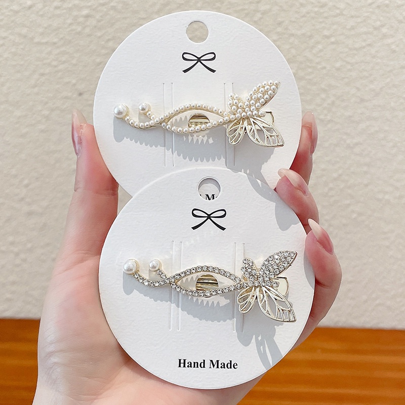 Haimeikang Kẹp tóc hình bướm đính kim cương nhân tạo và ngọc trai phong cách Hàn Quốc mới