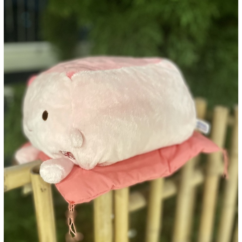 Gấu bông miếng đậu phụ đáng yêu màu hồng ngồi thảm 35-40cm