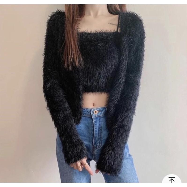 Set len lông, Sét áo len kèm áo 2 dây, len mềm mịn