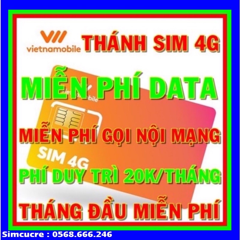 Sim 4G VietNamobile Miễn phí DATA + Nghe gọi gia hạn 20k 1 tháng
