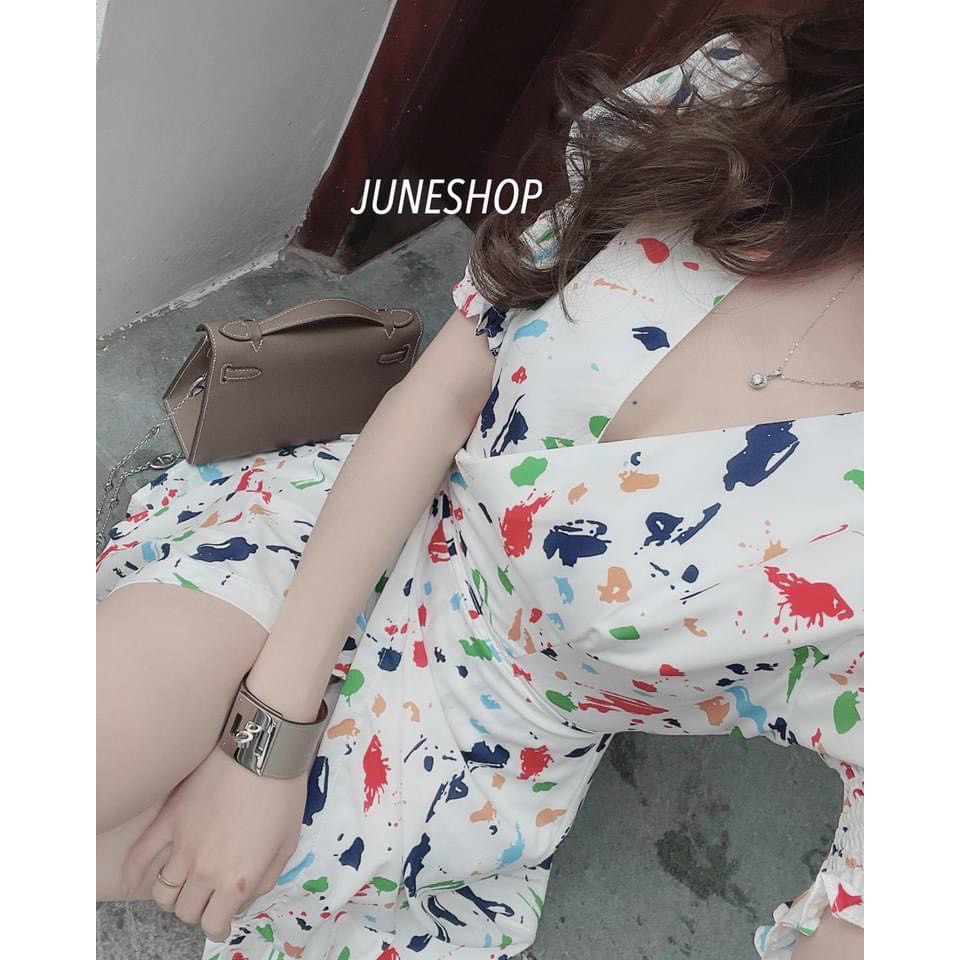 VN51 - VÁY HOA CỔ V CHÉO VẠT SẮC MÀU CHO NỮ | BigBuy360 - bigbuy360.vn