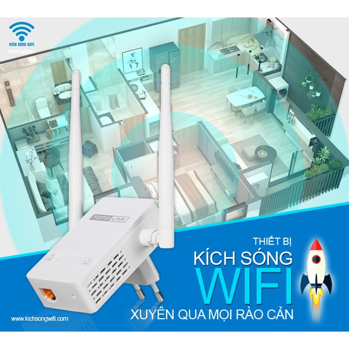 Bộ Kích Sóng WiFi Cực Mạnh Xuyên Tường TOTOLINK EX200 - Tốc Độ 300Mbps (Bảo Hành 2 Năm)