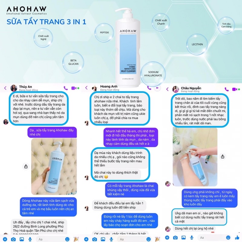 [120ml] Sữa tẩy trang 3 trong 1 AHOHAW HYBRID WATER CLEANSER | BigBuy360 - bigbuy360.vn