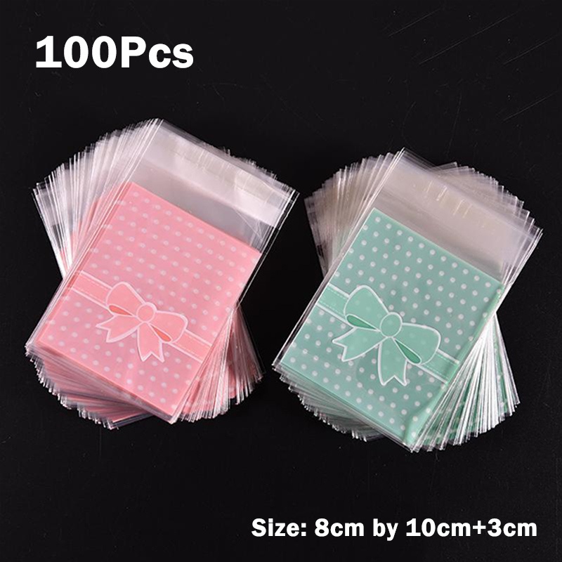 Set 100 Túi Nhựa Nhỏ Đựng Bánh Kẹo Thắt Nơ Dễ Thương