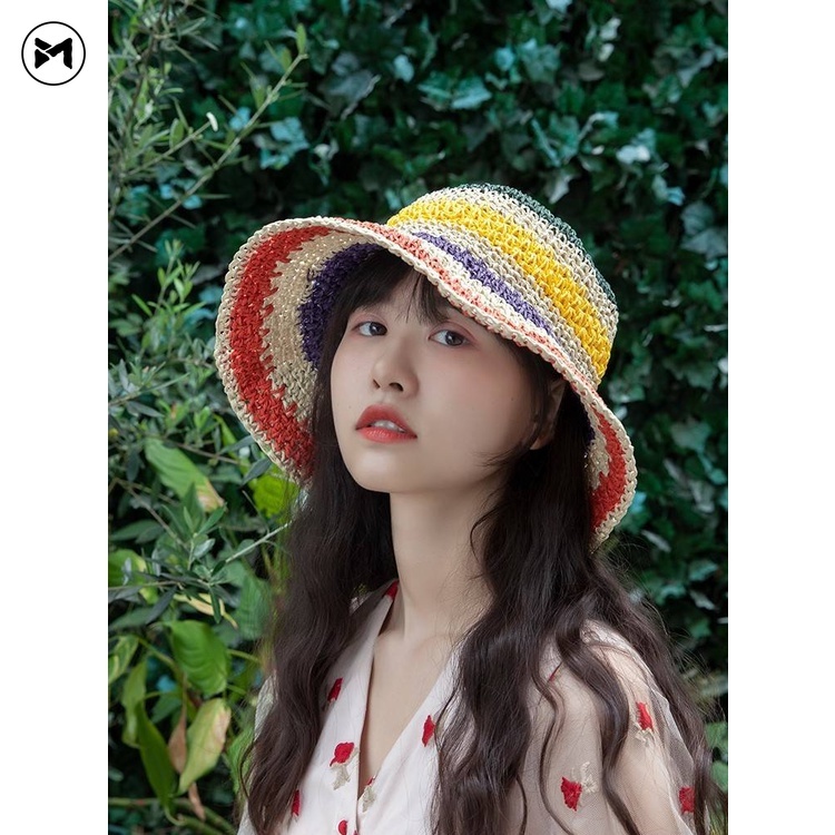 Nón Cói Rộng Vành Họa Tiết Kẻ Sọc Nhiều Màu Sắc Cho Nữ