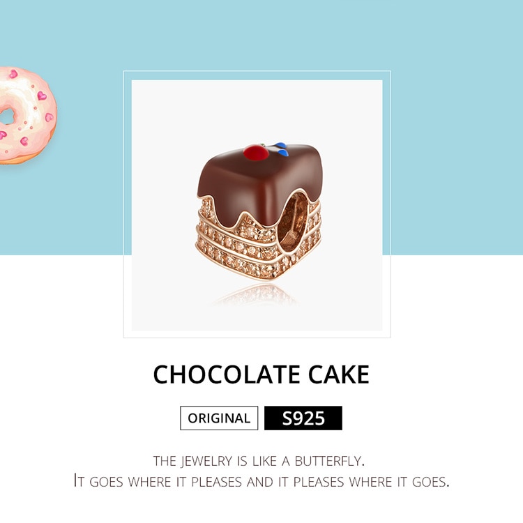 Hạt Phụ Kiện Bamoer BSC349 Thiết Kế Bánh Kem Sô-cô-la Bằng Bạc Thật 925 Xỏ Vòng Tay Thủ Công