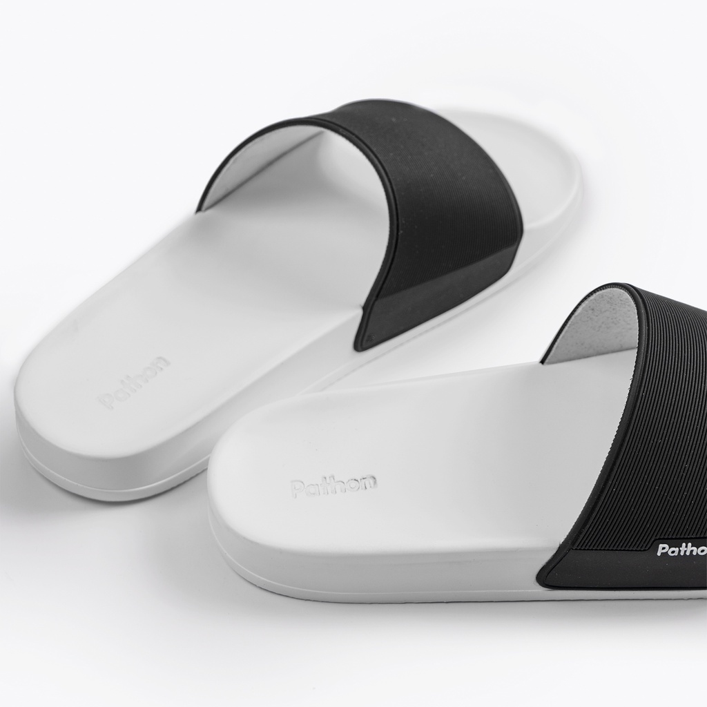 Dép nam nữ quai ngang slipper Pathon quai PVC và đế PU trắng quai đen Mẫu SD31