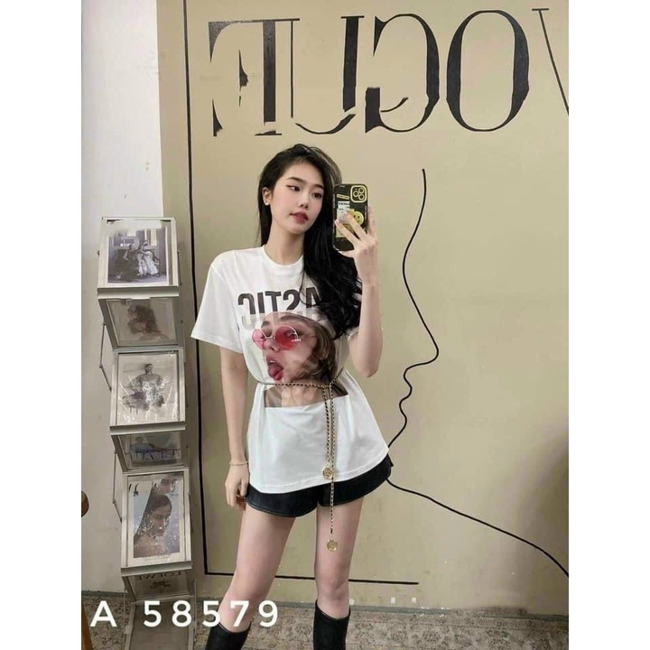 Áo thun form rộng in hình cô gái nè lưỡi cực xinh , chất thun coton dày dặn mềm mịn