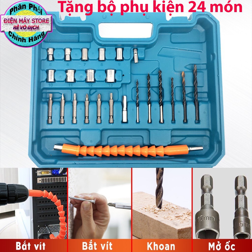 Tặng bộ 24 phụ kiện - Máy khoan pin cầm tay Maktia 36V - Máy khoan pin bắn vít dùng pin