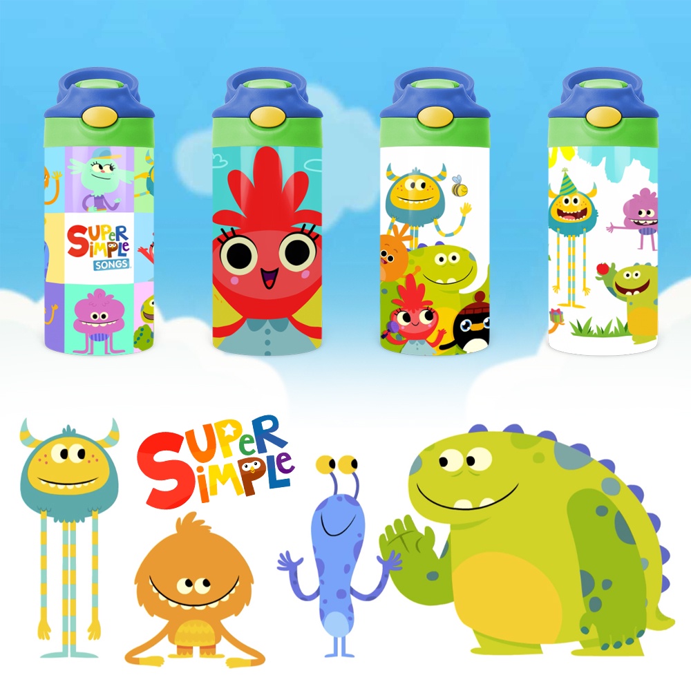 Bình Uống Nước Giữ Nhiệt Cho Bé Có Ống Hút Hình Super Simple - Tỉ Mỉ Studio