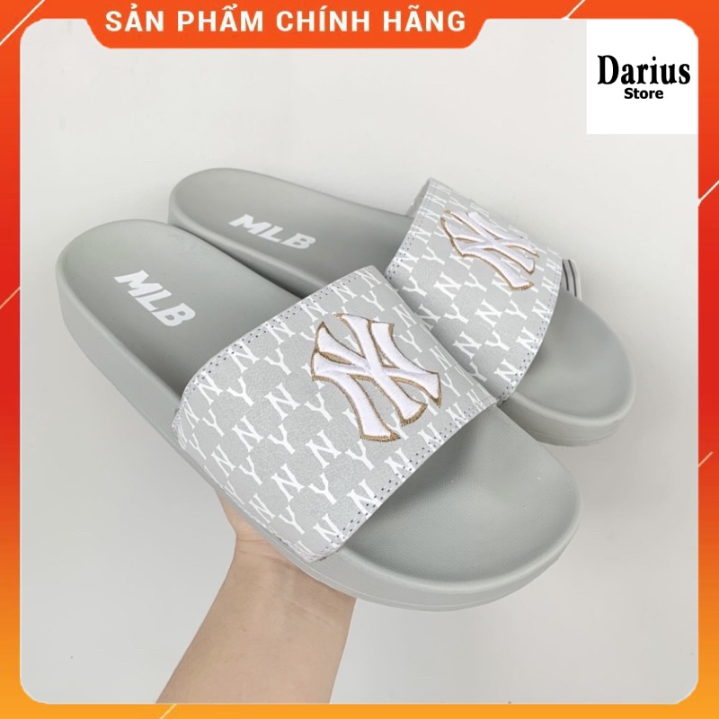 Dép 𝗠.𝗟.𝗕 𝗡𝗬 Quai Ngang Nam Nữ Unisex Siêu Hot Trend đủ size [ Fullbox + Hỗ trợ đổi size ] - Logo Thêu Màu Xám