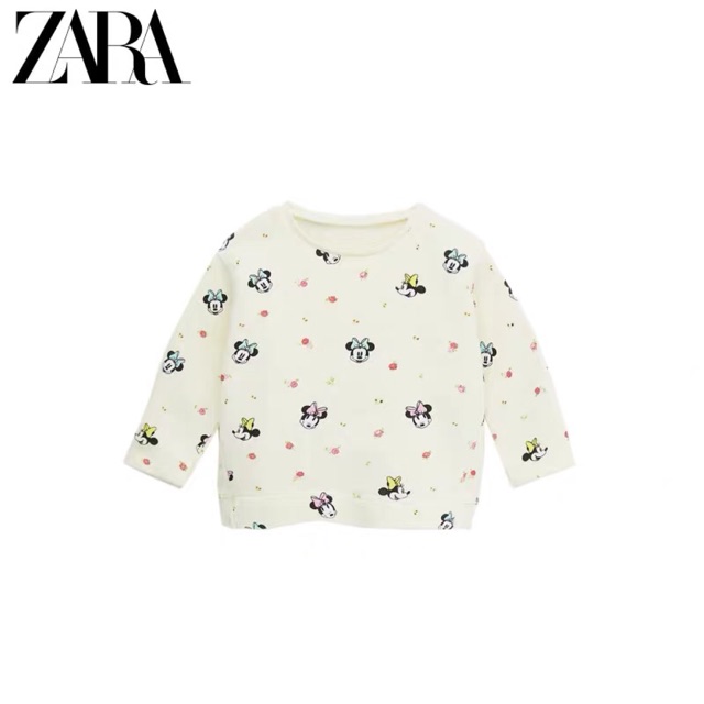 Áo nỉ mickey trắng Zara bé gái 1-5Y (có ảnh thật)