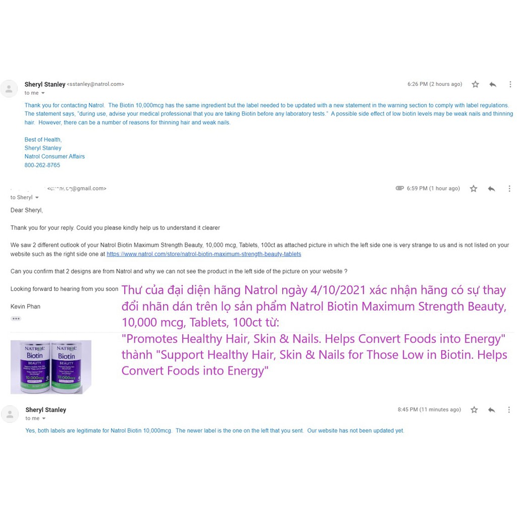 Hỗ trợ mọc tóc khỏe móng Natrol Biotin Maximum Strength 10000mcg, Mỹ (100v)