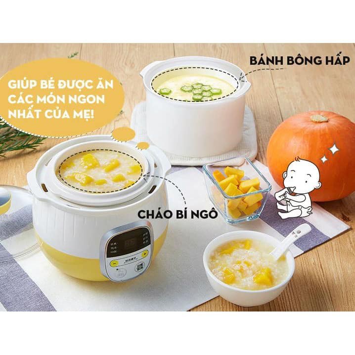 {Bản Quốc Tế, BH 18 Tháng Chính Hãng} - Nồi Nấu Cháo Chậm, Nồi Ninh Hầm Đa Năng BEAR Dung Tích 0,8L