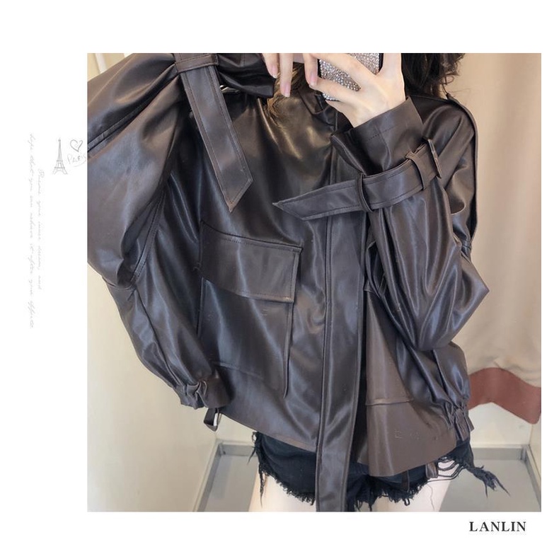 Áo khoác da dáng rộng phong cách Hàn Quốc sành điệu