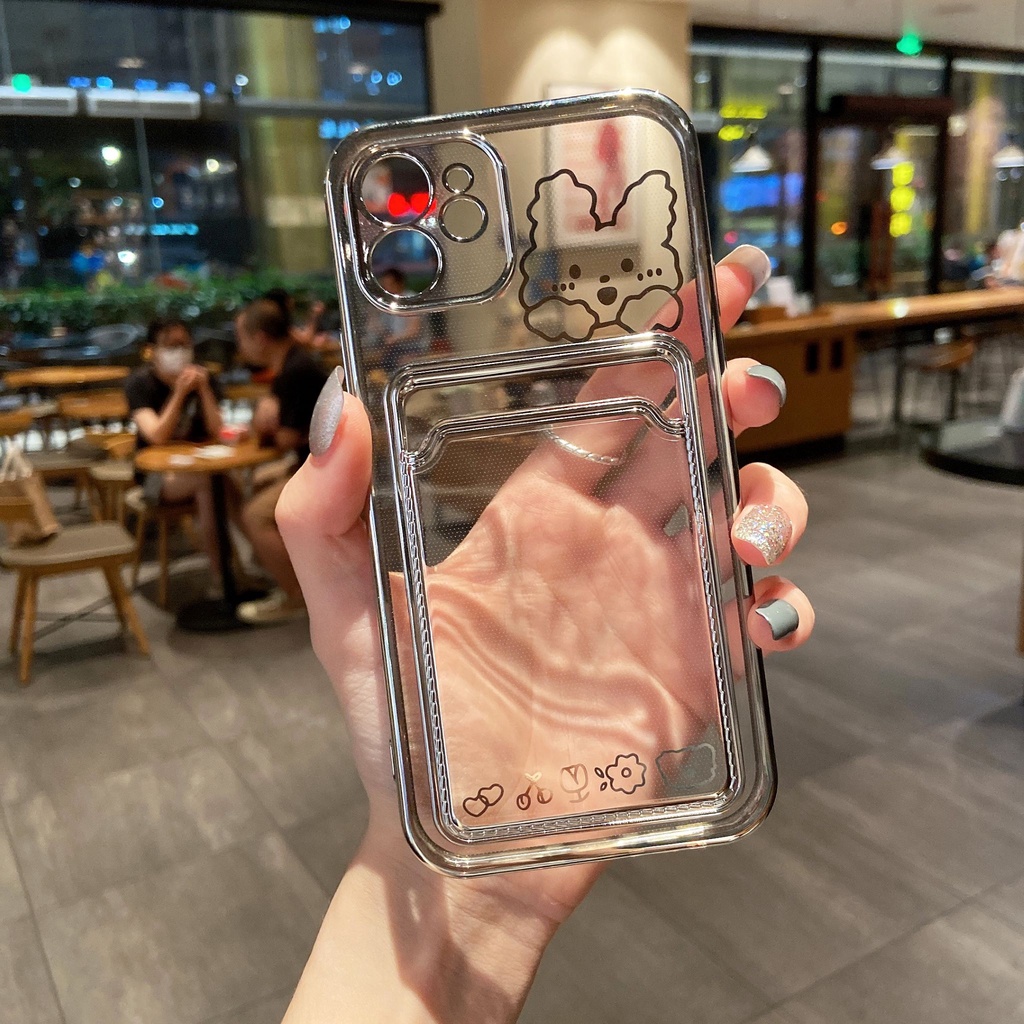 Ốp Điện Thoại Chống Sốc Mạ Điện Họa Tiết Gấu Thỏ Kèm Ngăn Đựng Thẻ Cho iPhone 14 / 13 / 12 / 11 / X / 8 / 7P