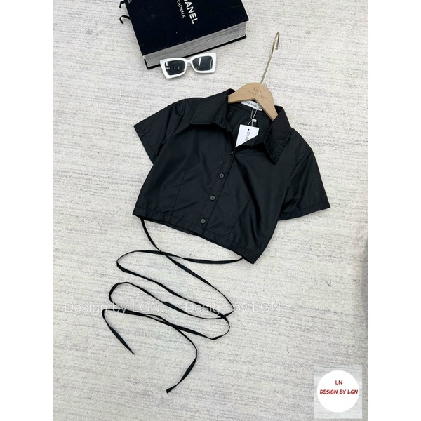 ÁO SƠ MI CROPTOP ĐAN DÂY DÁNG BASIC HÀNG QC L1