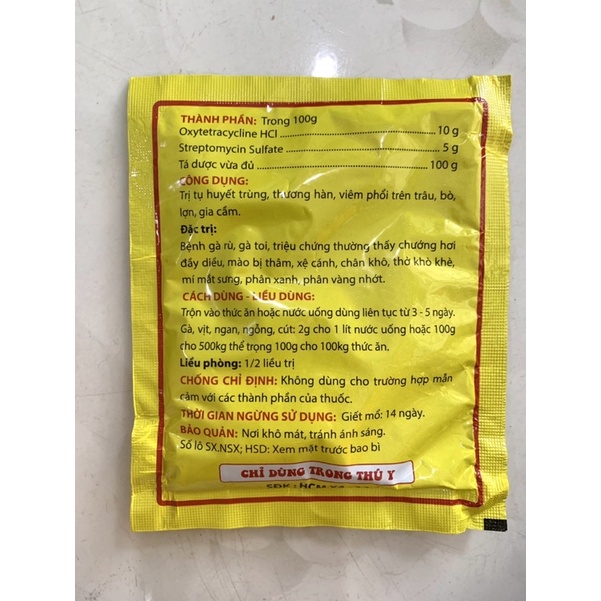 1 gói 100 gram đtri gà rù gà toi chướng diều ăn không tiêu cho gà vịt.